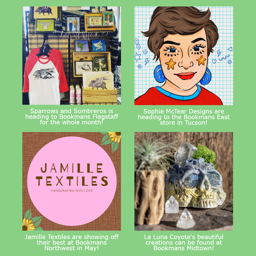 four featured artists squares for may 2021 at bookmans stores